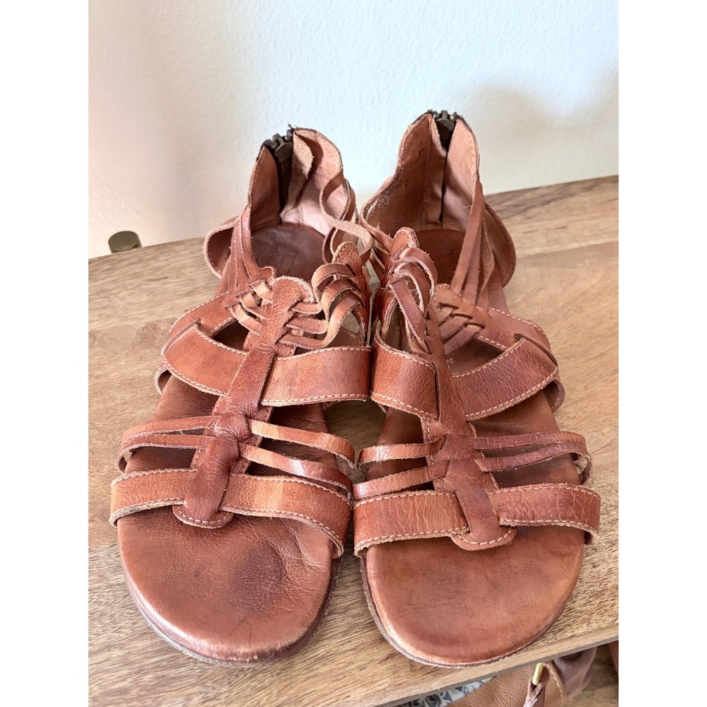Bed Stu Brown Leather Caged Gladiator Flat Sandals Size 8